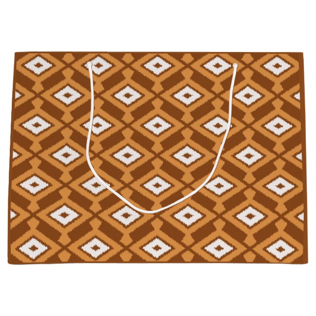 Ikat Muster - Braun, Rost und Creme Große Geschenktüte (Vorderseite)