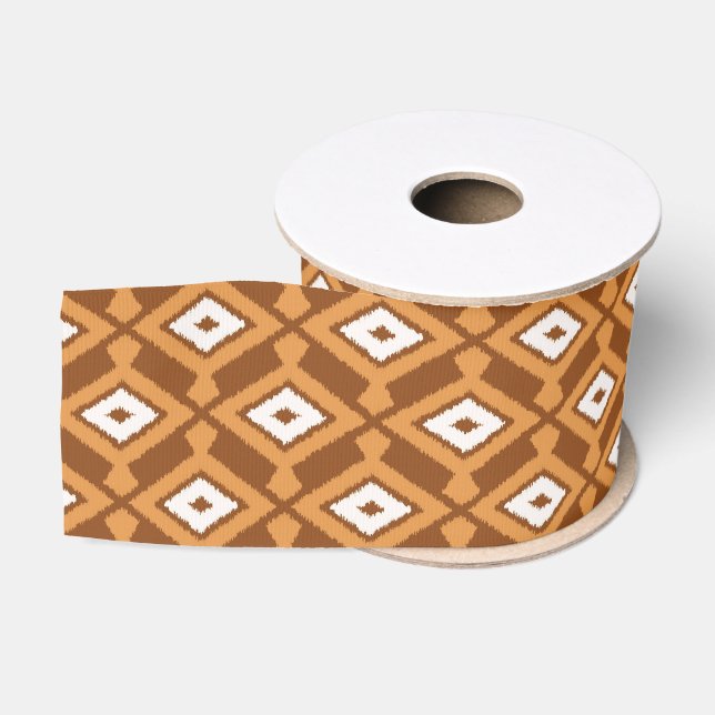Ikat Muster - Braun, Rost und Creme Ripsband (Spule)