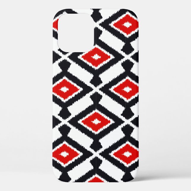 Ikat-Muster - Dunkelrot, Schwarz und Weiß Case-Mate iPhone Hülle (Rückseite)
