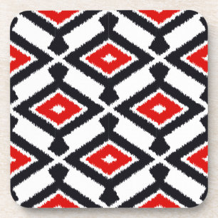 Ikat-Muster - Dunkelrot, Schwarz und Weiß Getränkeuntersetzer