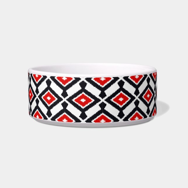 Ikat-Muster - Dunkelrot, Schwarz und Weiß Napf (Links)