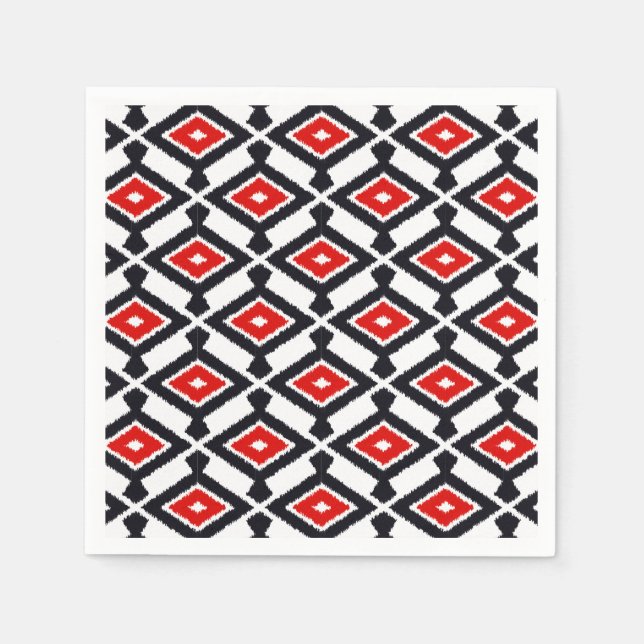 Ikat-Muster - Dunkelrot, Schwarz und Weiß Serviette (Vorderseite)