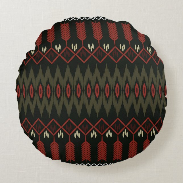 Ikat-Muster: Geometrisches ethnisches Ornament Rundes Kissen (Vorderseite)