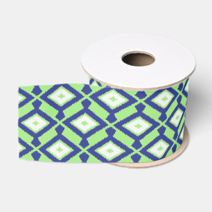 Ikat Muster - Grün, Indigo-Blau und Weiß Ripsband