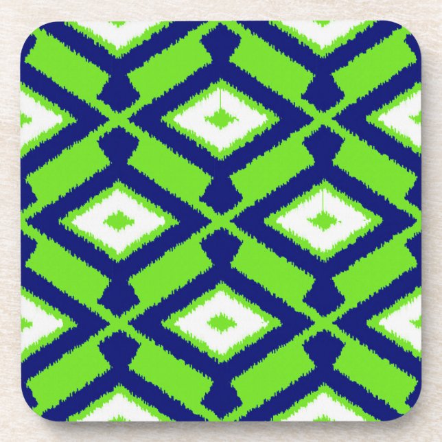 Ikat-Muster - Grün, Indigoblau und Weiß Getränkeuntersetzer (Vorderseite)