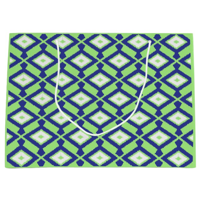 Ikat-Muster - Grün, Indigoblau und Weiß Große Geschenktüte (Vorderseite)