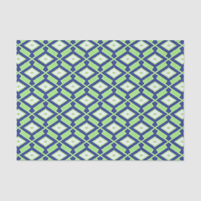 Ikat-Muster - Grün, Indigoblau und Weiß Seidenpapier (Vorderseite)