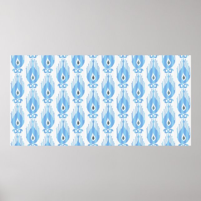 Ikat-Muster in blau und weiß Poster (Vorne)