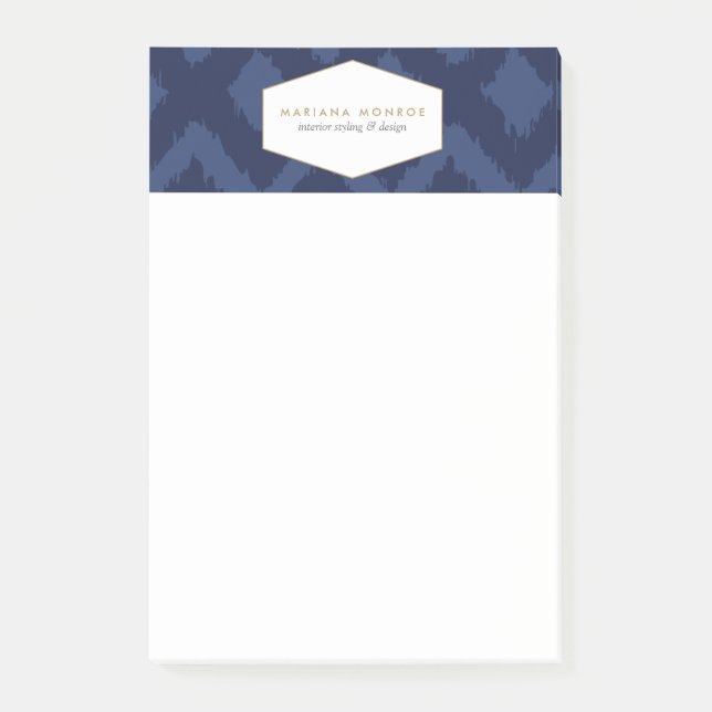 Ikat-Muster in blauen Designer-Post-it-Notes Post-it Klebezettel (Vorderseite)