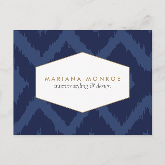 Ikat-Muster in Blue Designer Postcard Postkarte (Vorderseite)