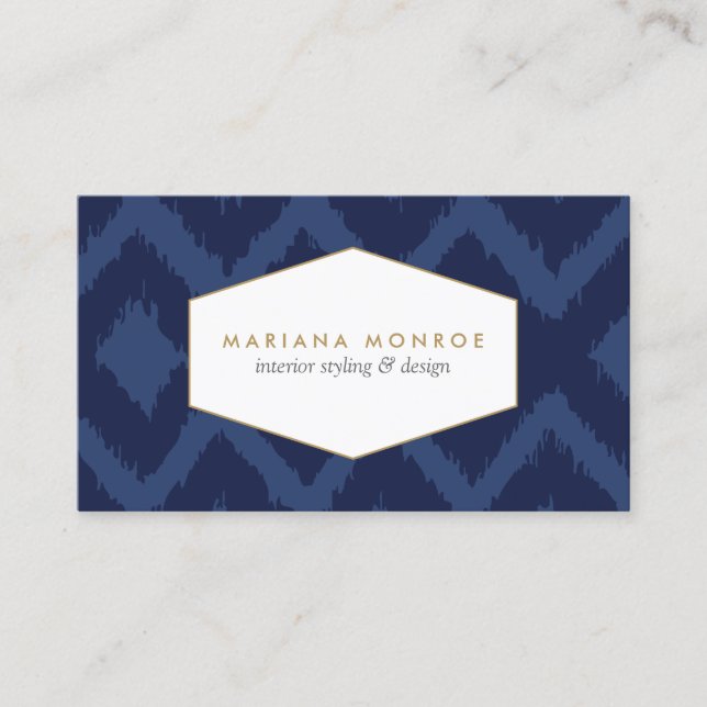 Ikat-Muster in der Blue Designer Business Card Visitenkarte (Vorderseite)