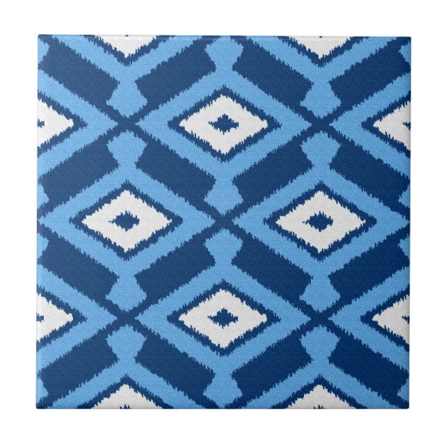 Ikat Muster, Indigo und Denim Blue Fliese (Vorderseite)