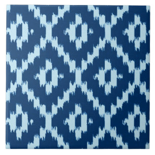 Ikat-Muster - Indigofisch und hellblau Fliese