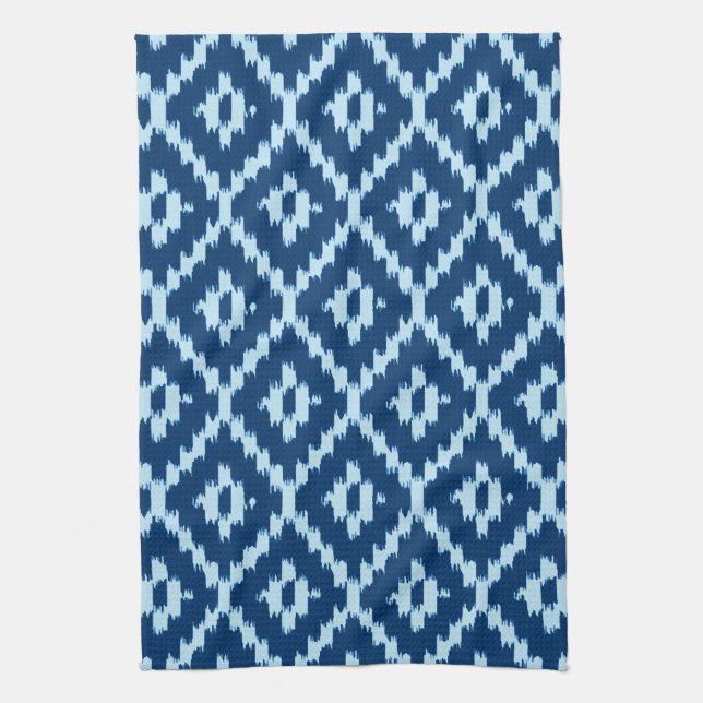Ikat-Muster - Indigofisch und hellblau Handtuch (Vertikal)
