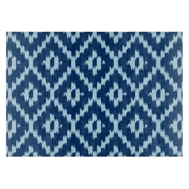 Ikat-Muster - Indigofisch und hellblau Schneidebrett (Vorderseite)