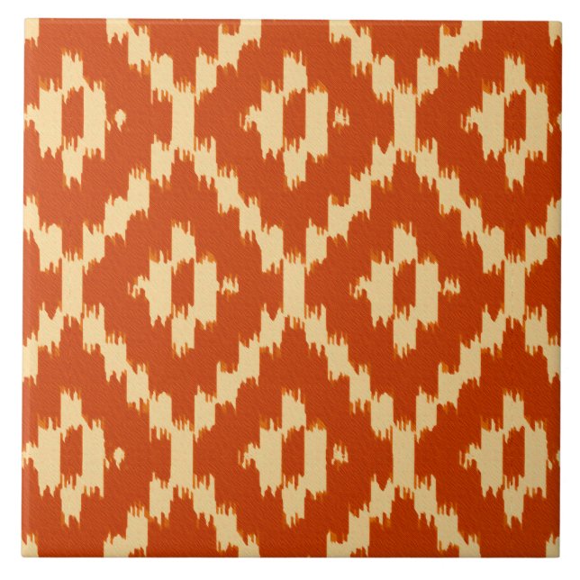 Ikat-Muster - Mandarinenorange und Korallen Fliese (Vorderseite)