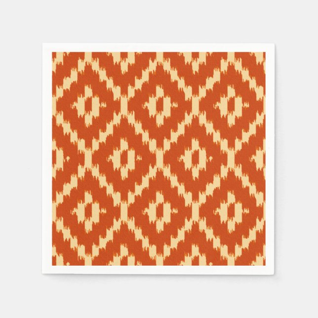 Ikat-Muster - Mandarinenorange und Korallen Serviette (Vorderseite)