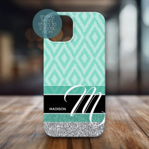 Ikat Muster mit Monogramm - aquamarin grün schwarz Case-Mate iPhone Hülle