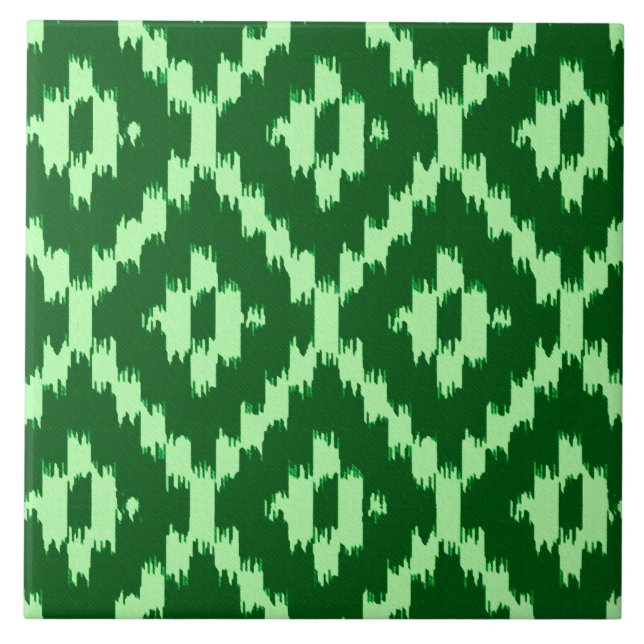 Ikat-Muster - Pine grün und blassgrün Fliese (Vorderseite)