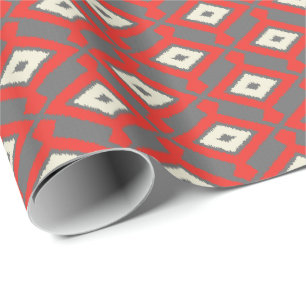 Ikat Muster - Rot, Grau und Beige Geschenkpapier