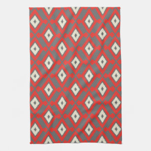 Ikat Muster - Rot, Grau und Beige Handtuch