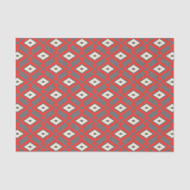 Ikat Muster - Rot, Grau und Beige Seidenpapier (Vorderseite)
