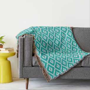 Ikat-Muster - Türkis und Weiß Decke