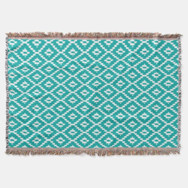 Ikat-Muster - Türkis und Weiß Decke (Vorderseite)