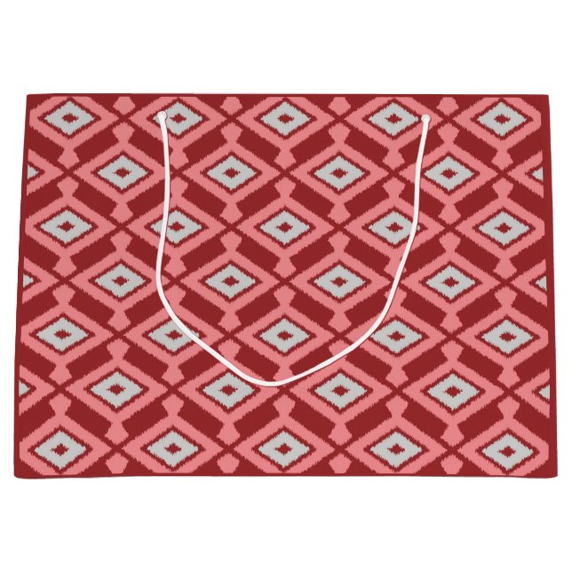 Ikat Pattern - Burgund, Grau und Korallen Große Geschenktüte (Vorderseite)