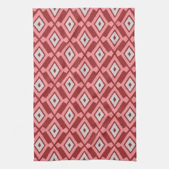 Ikat Pattern - Burgund, Grau und Korallen Handtuch (Vertikal)