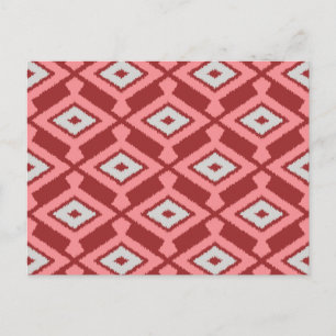 Ikat Pattern - Burgund, Grau und Korallen Postkarte