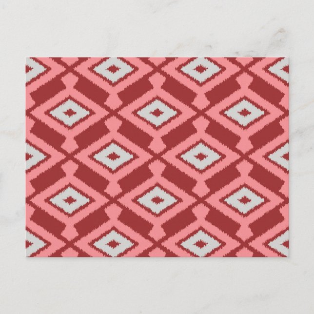 Ikat Pattern - Burgund, Grau und Korallen Postkarte (Vorderseite)