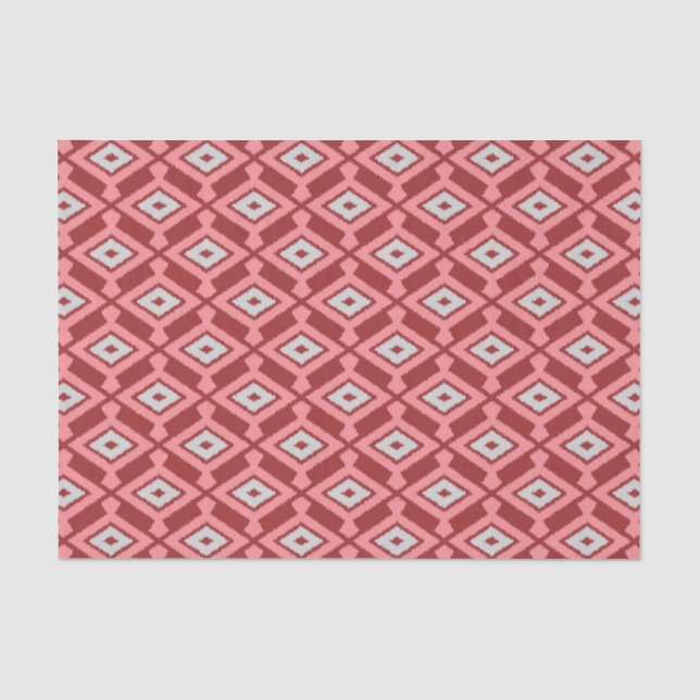 Ikat Pattern - Burgund, Grau und Korallen Seidenpapier (Vorderseite)