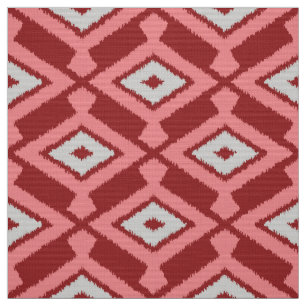Ikat Pattern - Burgund, Grau und Korallen Stoff