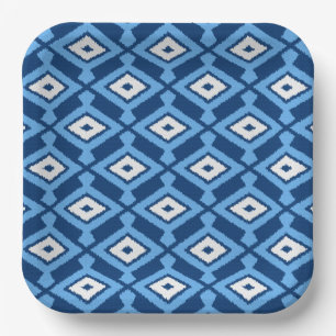 Ikat Pattern - Indigo und Denim Blue Pappteller