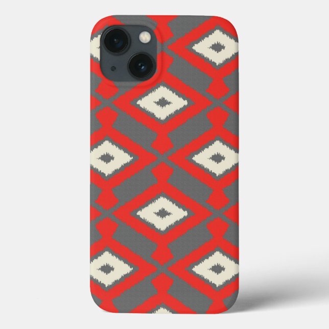 Ikat Pattern - Rot, Grau und Beige Case-Mate iPhone Hülle (Rückseite)