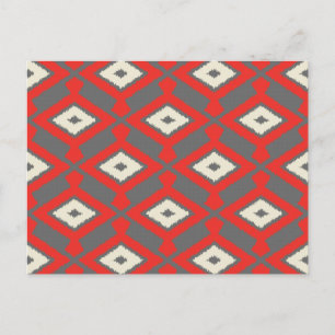 Ikat Pattern - Rot, Grau und Beige Postkarte