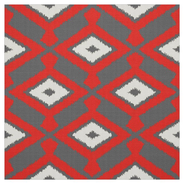 Ikat Pattern - Rot, Grau und Beige Stoff (Muster)