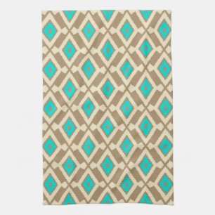 Ikat Pattern - Türkis, Taupe und Beige Geschirrtuch