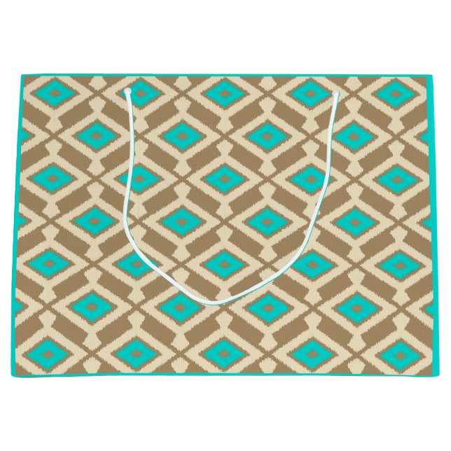 Ikat Pattern - Türkis, Taupe und Beige Große Geschenktüte (Vorderseite)