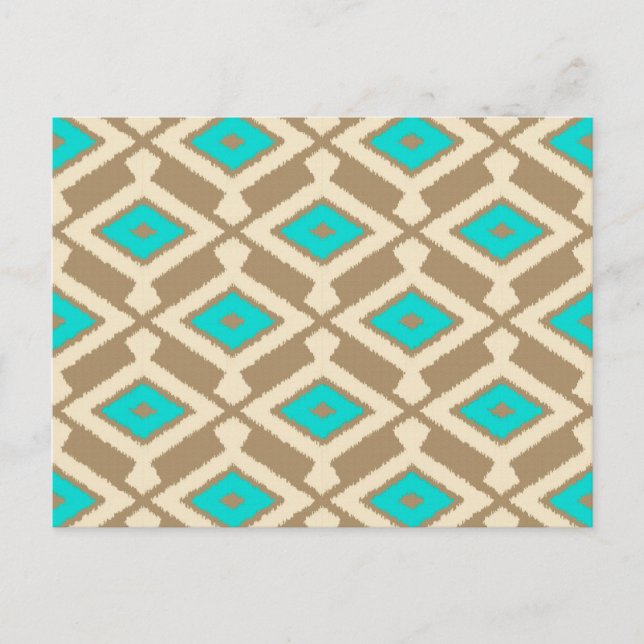 Ikat Pattern - Türkis, Taupe und Beige Postkarte (Vorderseite)