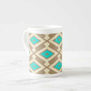 Ikat Pattern - Türkis, Taupe und Beige Prozellantasse