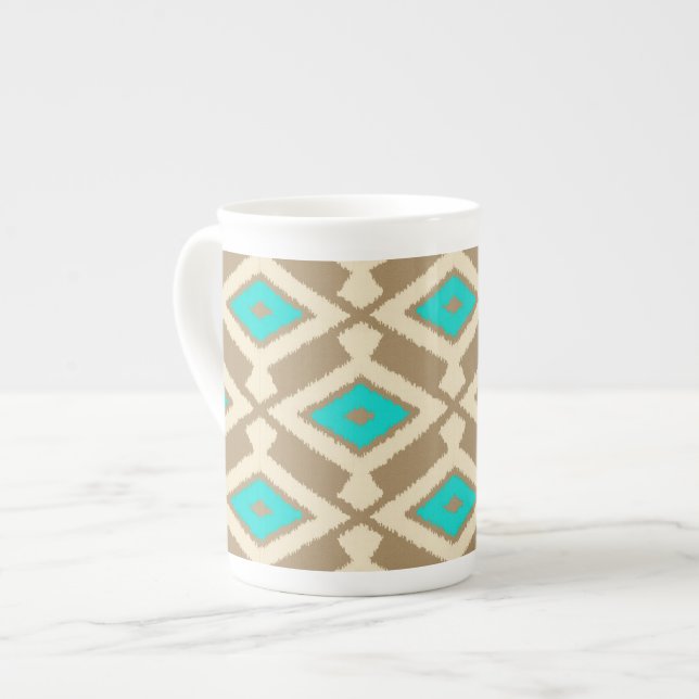 Ikat Pattern - Türkis, Taupe und Beige Prozellantasse (Vorderseite Links)