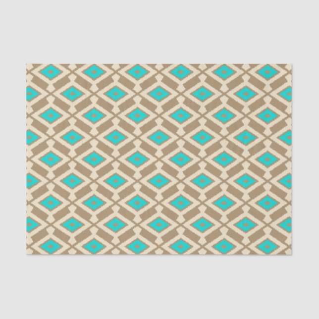 Ikat Pattern - Türkis, Taupe und Beige Seidenpapier (Vorderseite)