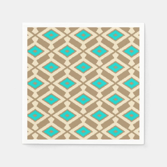 Ikat Pattern - Türkis, Taupe und Beige Serviette (Vorderseite)