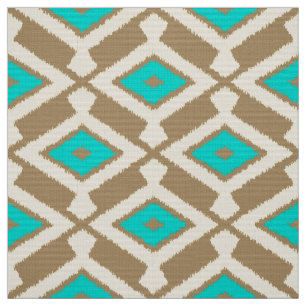 Ikat Pattern - Türkis, Taupe und Beige Stoff
