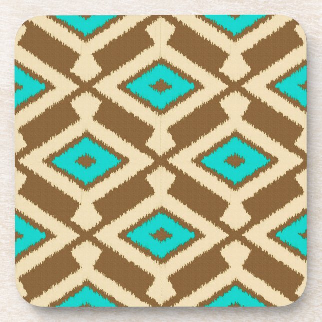 Ikat Pattern - Türkis, Taupe und Beige Untersetzer (Vorderseite)