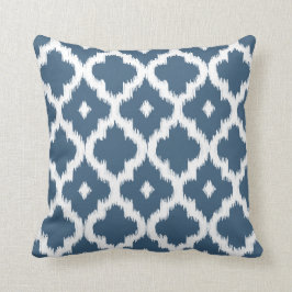 Ikat Quatrefoil Muster-dunkles Denim-Blau Kissen