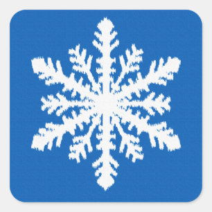 Ikat-Schneeflocke 1 von 4 - Kobaltblau und Weiß Quadratischer Aufkleber