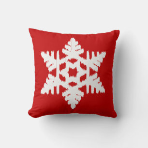 Ikat-Schneeflocke - Dunkelrot und Weiß Kissen